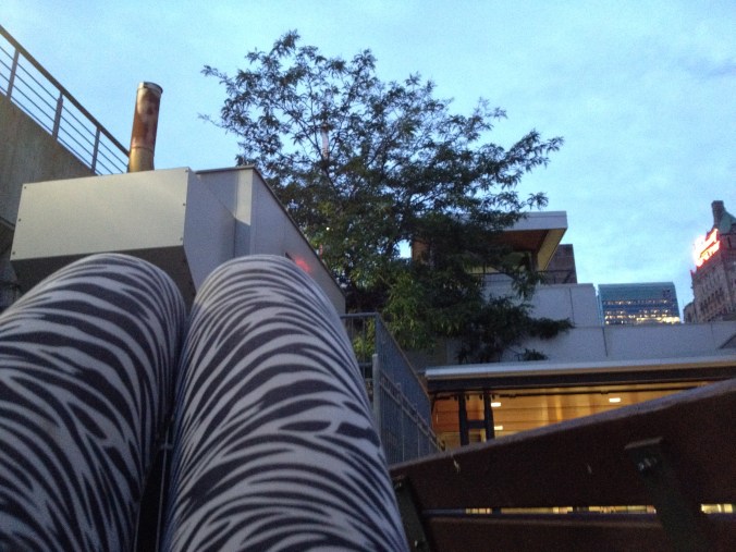 Off camera: The pink building.